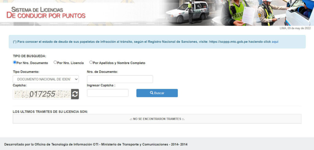 página web sistema de licencia MTC Perú