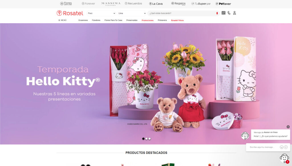 Página web de Florería Rosatel